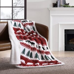 eddie bauer - throw blanket, reversible sherpa fleece bedding, home decor for all seasons (grizzly peak red, throw)