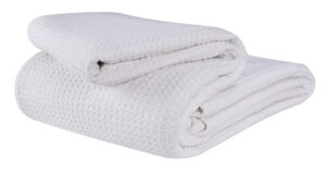 glamburg 100% cotton thermal blanket, breathable bed blanket twin size, soft waffle blanket, twin blanket, all season cotton blanket, white