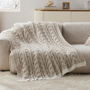 Bedsure Cable Knitted Throw Blanket for Couch, Chenille Chunky Knit Throw Blanket - Soft and Cozy Linen Throw Blanket for Winter, Throw (50" x 60")