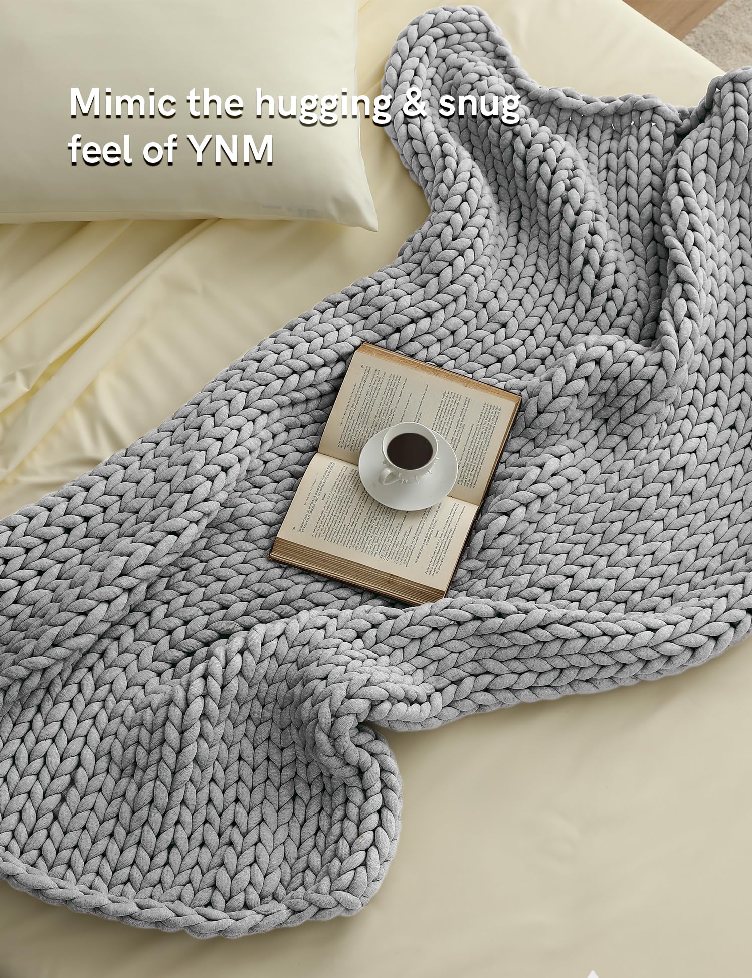 YnM Chunky Throw Blanket, Medium-Weight, Hand Knitted, Skin Friendly, Ventilated and Breathable, Machine Washable, Home Décor Piece for Couch, Sofa and Bed (Lunar Grey, 40x50 Inch)