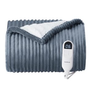 bedsure electric blanket heated throw - soft ribbed flannel heated blanket, fast heating electric throw with 6 heating levels & 4 time settings, 3 hours auto-off (50x60 inches, grey)