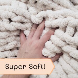 Adyrescia Chunky Knit Blanket Throw | 100% Hand Knit with Jumbo Chenille Yarn (40"x50", Cream White)