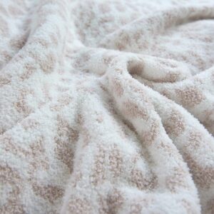 Fluffy Microfiber Leopard Knitted Throw Blanket Super Soft Cozy Lightweight Fleece Bed Blanket for Sofa Bed Stone Cream