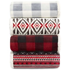 Eddie Bauer - Queen Blanket, Reversible Sherpa Fleece Bedding, Buffalo Plaid Home Decor for All Seasons (Chrome, Queen)