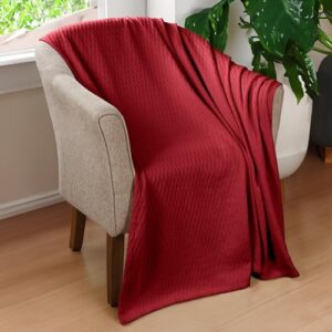 Superior Diamond Weave Blanket, 100% Cotton Cover for Home, Couch, Bed, Soft, Warm Blankets, Boho Aesthetic, Comfy, Cozy, and Cute Covers, Decorative Bedding Essentials, King, Burgundy