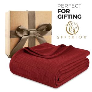 Superior Diamond Weave Blanket, 100% Cotton Cover for Home, Couch, Bed, Soft, Warm Blankets, Boho Aesthetic, Comfy, Cozy, and Cute Covers, Decorative Bedding Essentials, King, Burgundy