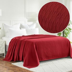 Superior Diamond Weave Blanket, 100% Cotton Cover for Home, Couch, Bed, Soft, Warm Blankets, Boho Aesthetic, Comfy, Cozy, and Cute Covers, Decorative Bedding Essentials, King, Burgundy