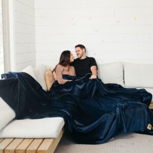 Big Blanket Co® Original Stretch™ Navy | 10 x 10 Extra Large Blanket | 100 Square Feet | Soft, Giant Blanket That Fits The Whole Family | The Best, Biggest Blanket of 2024