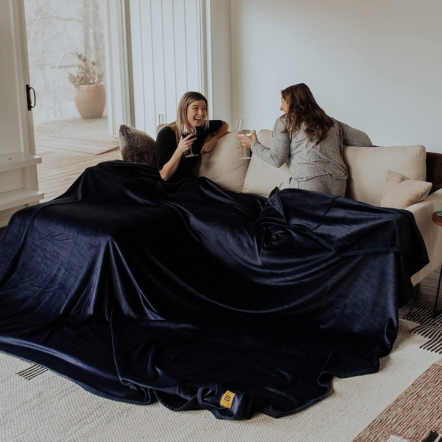 Big Blanket Co® Original Stretch™ Navy | 10 x 10 Extra Large Blanket | 100 Square Feet | Soft, Giant Blanket That Fits The Whole Family | The Best, Biggest Blanket of 2024