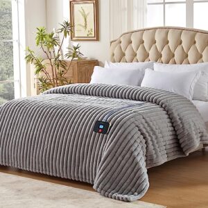 Westinghouse Electric Blanket Twin Size, Super Cozy Luxury Faux Fur & Sherpa Heated Blanket with 10 Heating Levels & 1-12 Hours Auto Off, Fast Heating Blanket, Machine Washable, 62x 84 Inch Light Grey