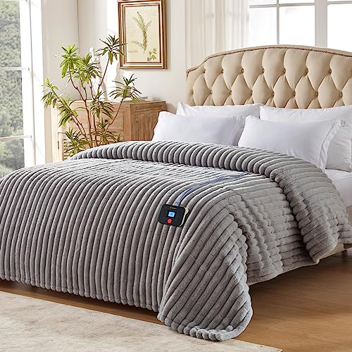 Westinghouse Electric Blanket Twin Size, Super Cozy Luxury Faux Fur & Sherpa Heated Blanket with 10 Heating Levels & 1-12 Hours Auto Off, Fast Heating Blanket, Machine Washable, 62x 84 Inch Light Grey