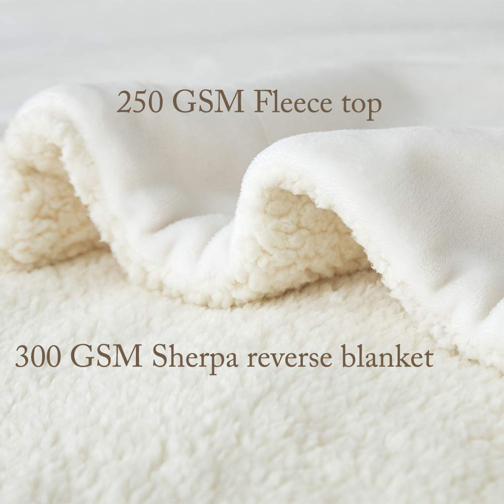 LBRO2M Sherpa Fleece Bed Blanket Queen Size Super Soft Fuzzy Plush Warm Cozy Fluffy Microfiber Couch Throw Double Reversible Blankets,Ivory