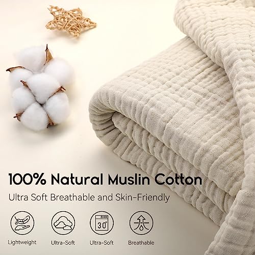 Yoofoss Muslin Blanket 100% Cotton Throw Summer Blanket Large 50" x 60" for Bed Couch 6-Layer Gauze Blanket for Adults Lightweight and Breathable Apricot White