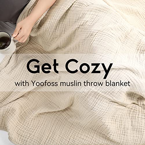 Yoofoss Muslin Blanket 100% Cotton Throw Summer Blanket Large 50" x 60" for Bed Couch 6-Layer Gauze Blanket for Adults Lightweight and Breathable Apricot White