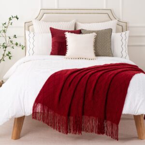 BATTILO HOME Christmas Decor Red Throw Blanket for Couch, Boho Bed Throws for Foot of Bed, Decorative Red Throws for Sofa Living Room, 50"x60"