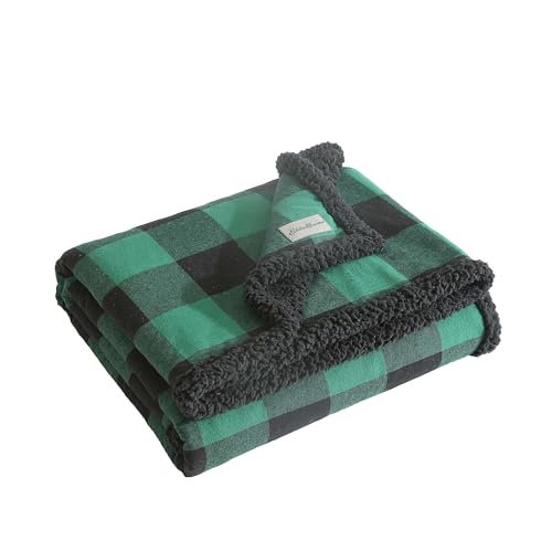 Eddie Bauer - Throw Blanket, Reversible Sherpa Flannel Bedding, Buffalo Plaid Home Decor for All Seasons (Green/Black, Throw)