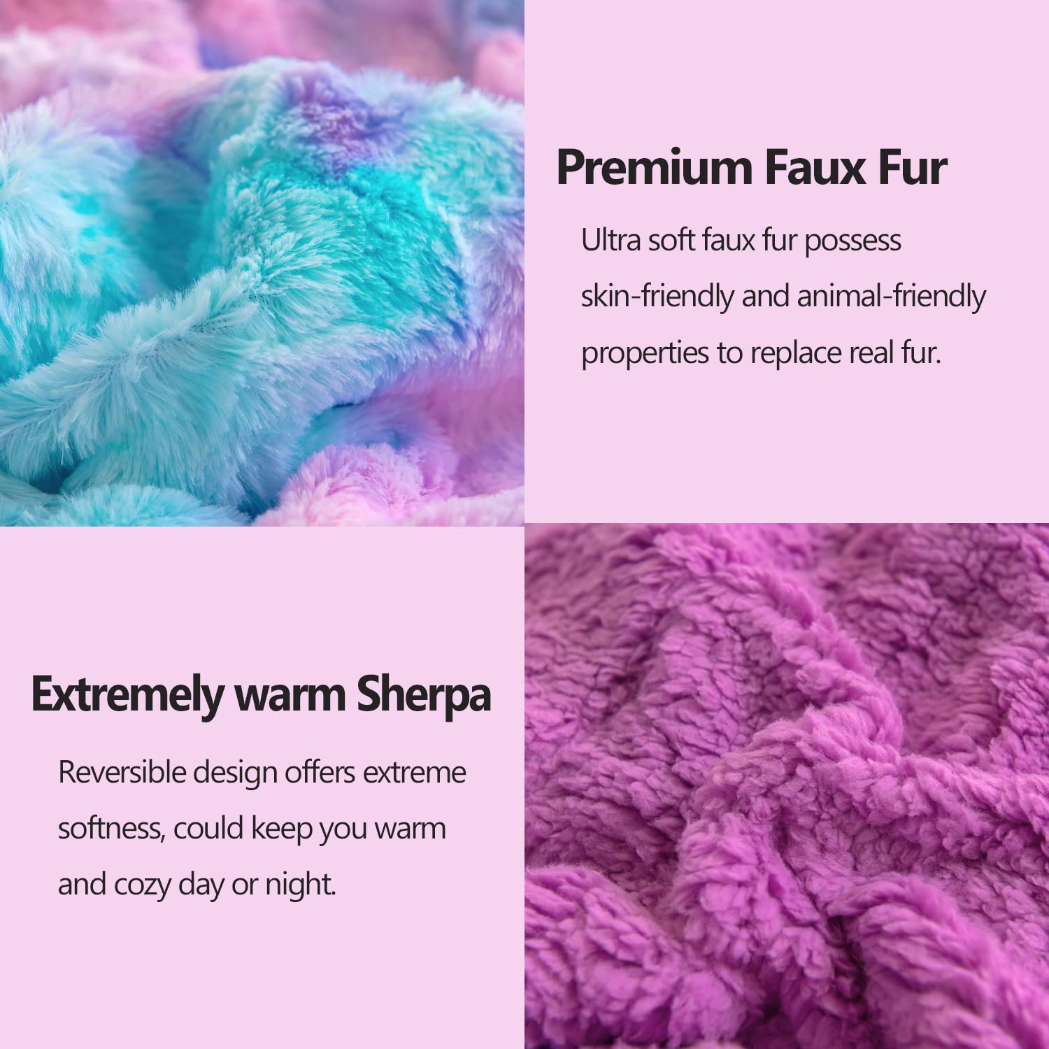 NEWCOSPLAY Super Soft Faux Fur Throw Blanket for Couch Purple Rainbow Sherpa Fuzzy Plush Warm Blanket for Sofa Bed (Purple Rainbow, Throw(40"x50"))