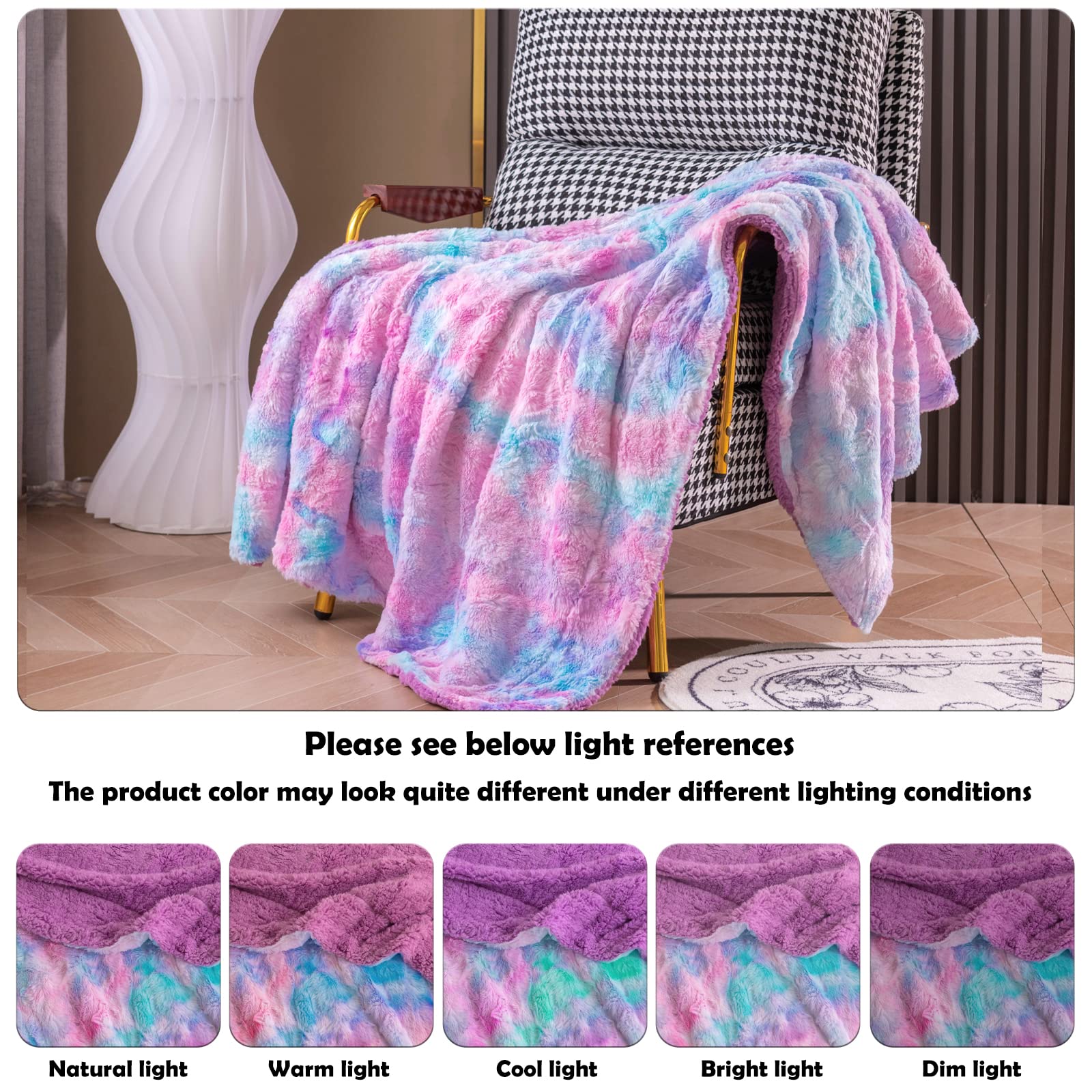 NEWCOSPLAY Super Soft Faux Fur Throw Blanket for Couch Purple Rainbow Sherpa Fuzzy Plush Warm Blanket for Sofa Bed (Purple Rainbow, Throw(40"x50"))