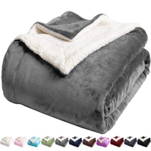 lbro2m sherpa fleece bed blanket queen size super soft fuzzy plush warm cozy fluffy microfiber couch throw velvet double reversible luxurious blankets,grey(90x90)