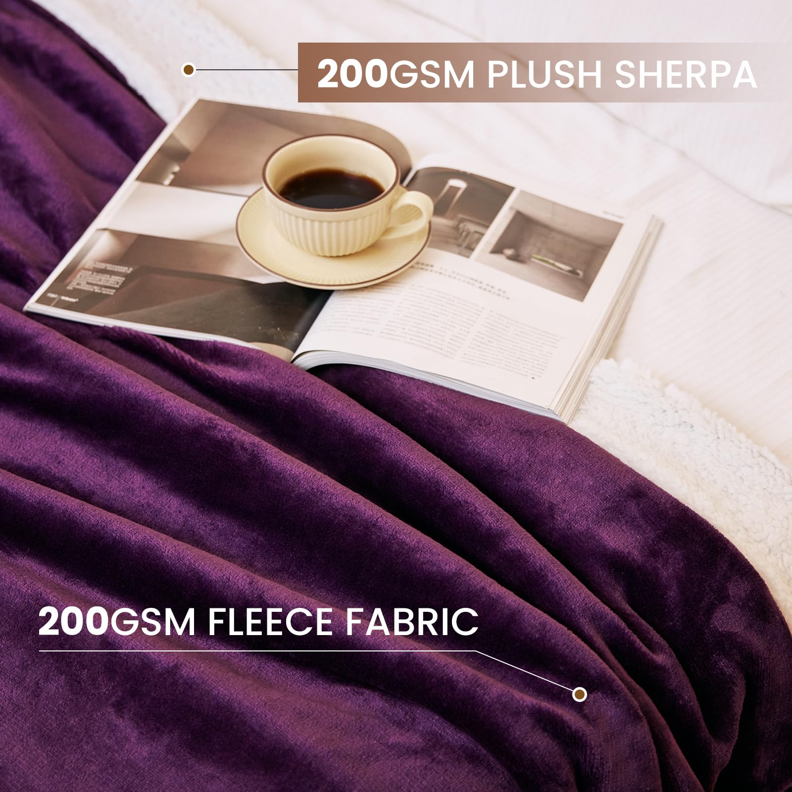 Sherpa Fleece Throw Blanket Twin Size - Thick and Warm Blanket for Winter, Warm Plush Fleece Reversible Blanket for Bed, Sofa, Couch, Camping and Travel, Purple, 60x80 Inches