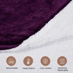 Sherpa Fleece Throw Blanket Twin Size - Thick and Warm Blanket for Winter, Warm Plush Fleece Reversible Blanket for Bed, Sofa, Couch, Camping and Travel, Purple, 60x80 Inches