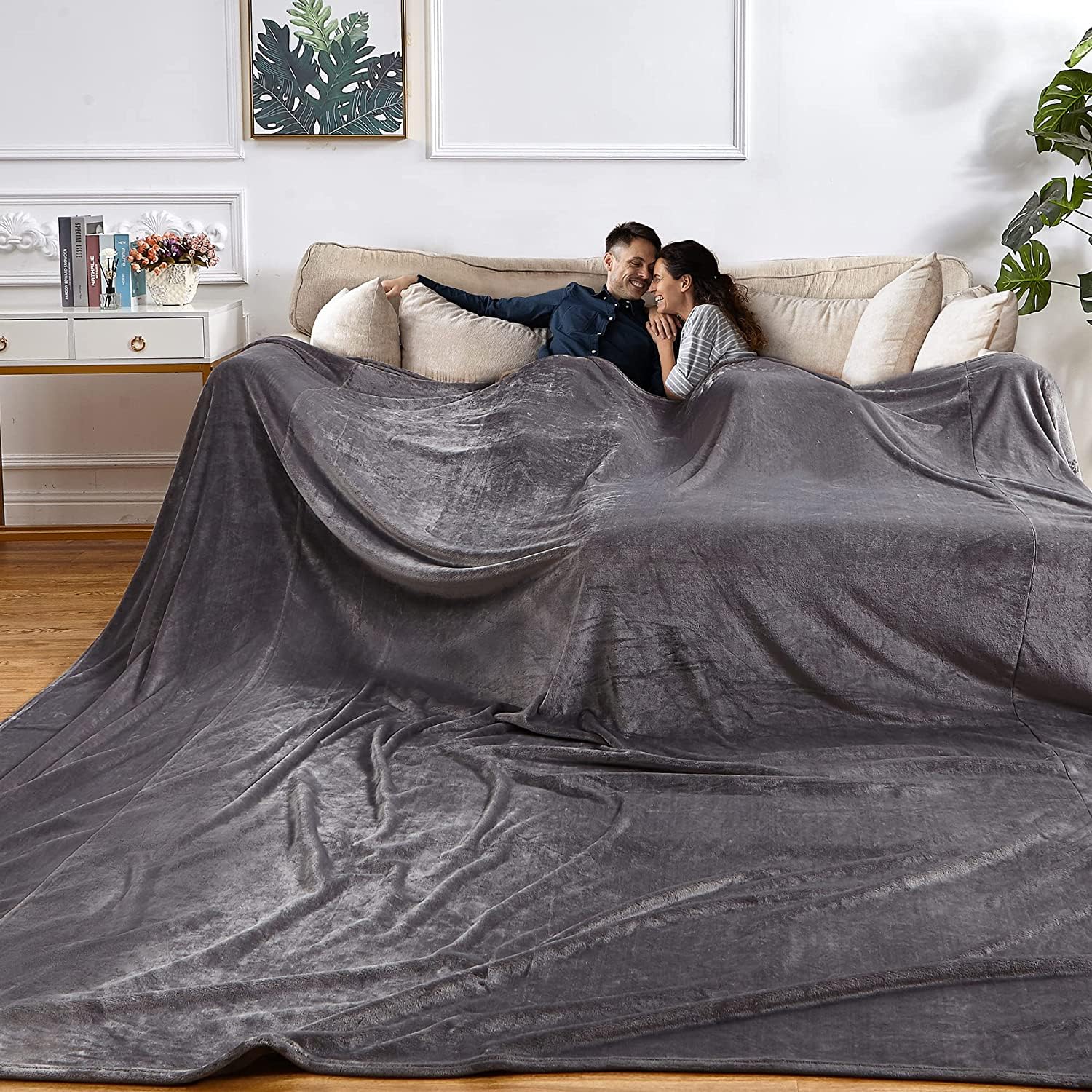 Kaisa Big Blanket 120” x 120" Oversized Huge Blanket 10' x 10' Large Blanket Throw Soft Smooth Cozy Plush Fluffy Flannel Blanket, Outdoor Blanket and Giant Picnic Blanket, Gray