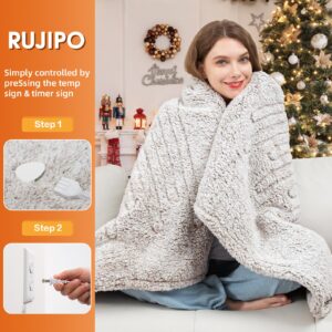 RUJIPO Heated Blanket Electric Blanket Twin for Bed, 10 Heating Levels & 5 Options Auto Off & 5 min Fast Heating Blanket, Large Soft Heat Warming Sherpa Blanket Throw Full Size (62x84 Inches, Grey)