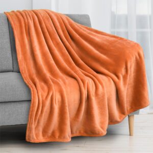 pavilia orange fleece throw blanket for couch, coral peach soft fuzzy fall flannel throw for sofa, luxury plush microfiber bed blanket, cozy home halloween velvet gift blanket, 50x60