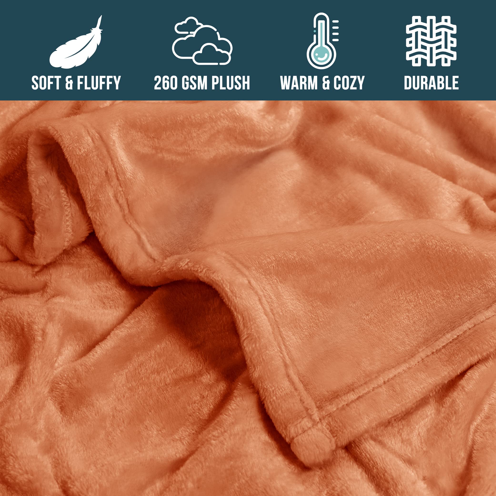 PAVILIA Orange Fleece Throw Blanket for Couch, Coral Peach Soft Fuzzy Fall Flannel Throw for Sofa, Luxury Plush Microfiber Bed Blanket, Cozy Home Halloween Velvet Gift Blanket, 50x60