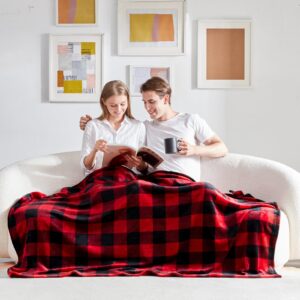 Touchat Fleece Throw Blankets, Buffalo Plaid Throw Blanket for Couch Sofa Bed, Soft Warm Fuzzy Cozy Plush Checkered christmas blanket, Lightweight Farmhouse Decor 50" x 60" (Red & Black)