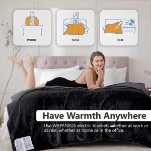 Wapaneus Electric Blanket 62”x84” Flannel Heated Blanket Twin Size with 5 Heating Settings 10 Hours Auto-Off, Fast-Heating, ETL Listed, Machine Washable, Black