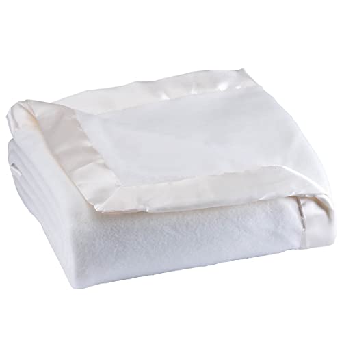 OakRidge Satin Fleece Blanket, Full/Queen, Twin or King Size – 100% Polyester Lightweight Fabric and Cozy Satin Binding Edges in Tightly Folding Travel Blanket, White