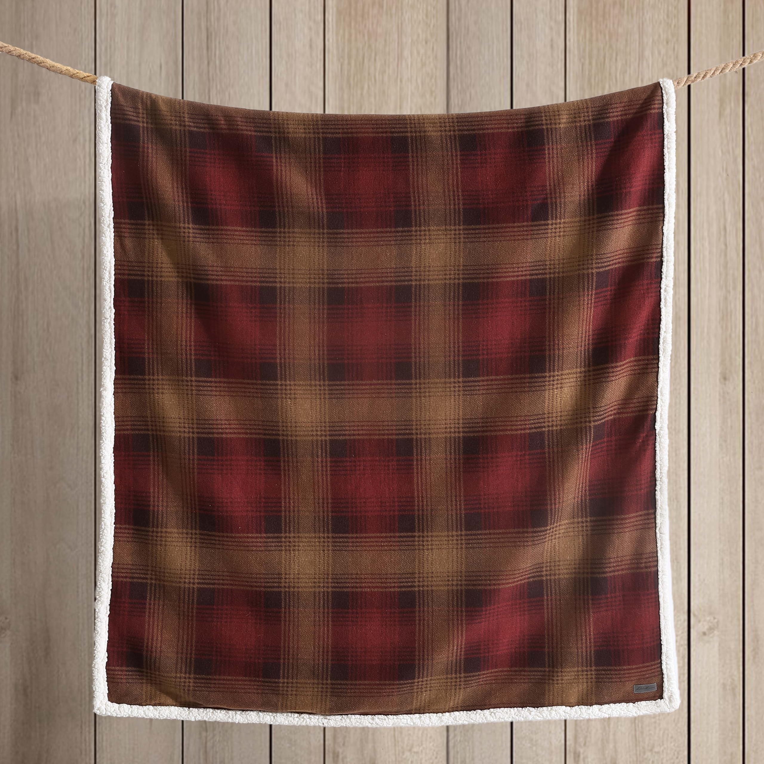 Eddie Bauer - Throw Blanket, Brushed Fleece Bedding with Sherpa Reverse, Soft & Cozy Home Decor for Bed or Couch (Nordic Raisin, 50" x 70")