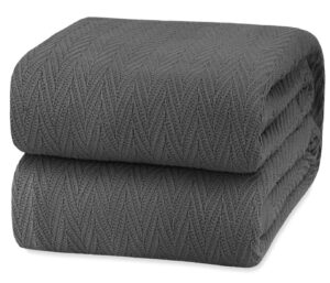 white classic queen size blanket for bed, 100% cotton blankets soft and breathable, 410gsm waffle lightweight summer blanket 90x90 inches dark grey