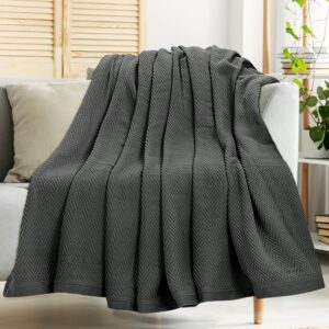 White Classic Queen Size Blanket for Bed, 100% Cotton Blankets Soft and Breathable, 410Gsm Waffle Lightweight Summer Blanket 90x90 Inches Dark Grey