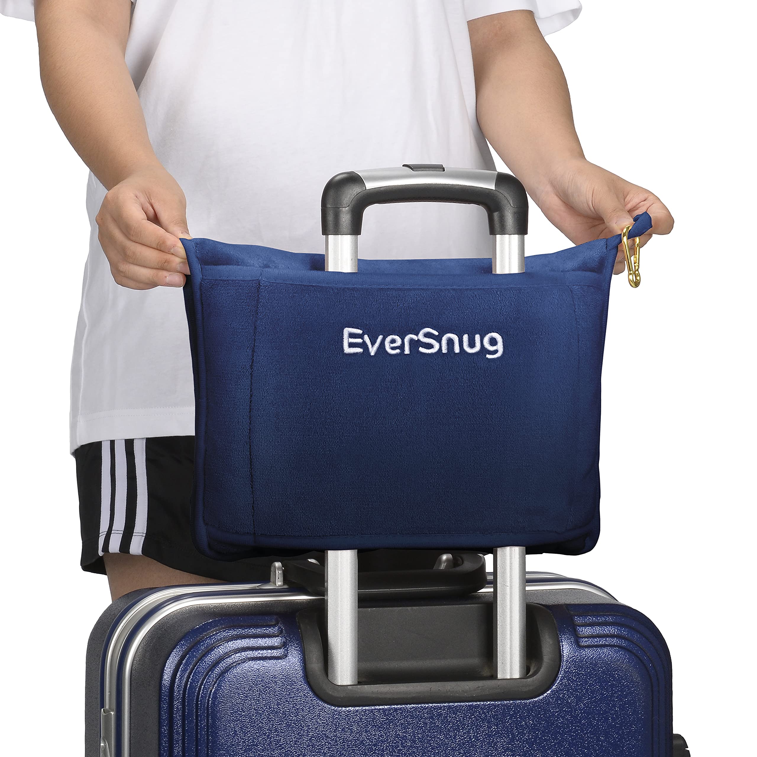 EverSnug Travel Blanket and Pillow - Premium Soft 2 in 1 Airplane Blanket with Soft Bag Pillowcase, Hand Luggage Sleeve and Backpack Clip (Navy Blue)