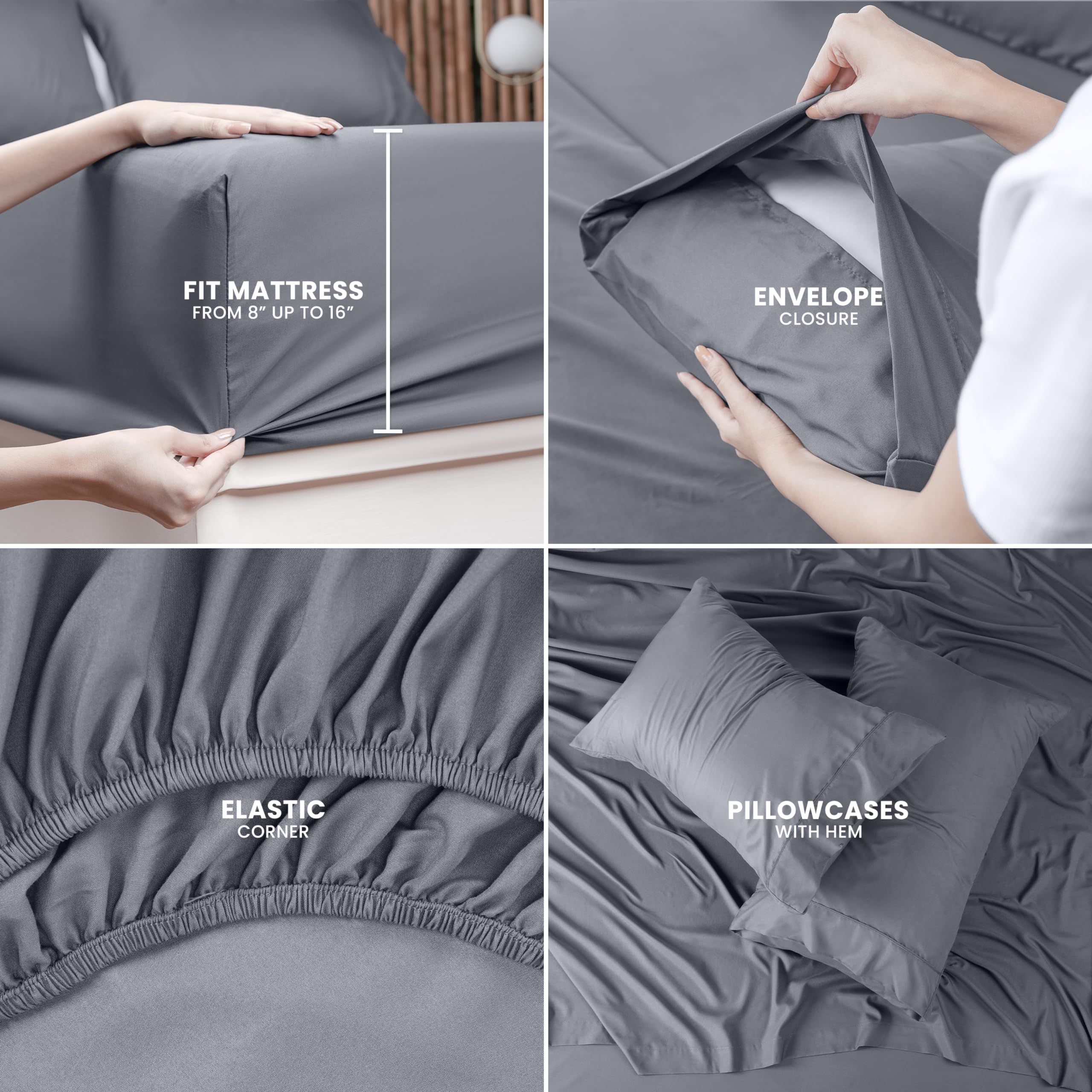 Utopia Bedding Full Bed Sheets Set - 4 Piece Bedding - Brushed Microfiber - Shrinkage and Fade Resistant - Easy Care (Full, Grey)