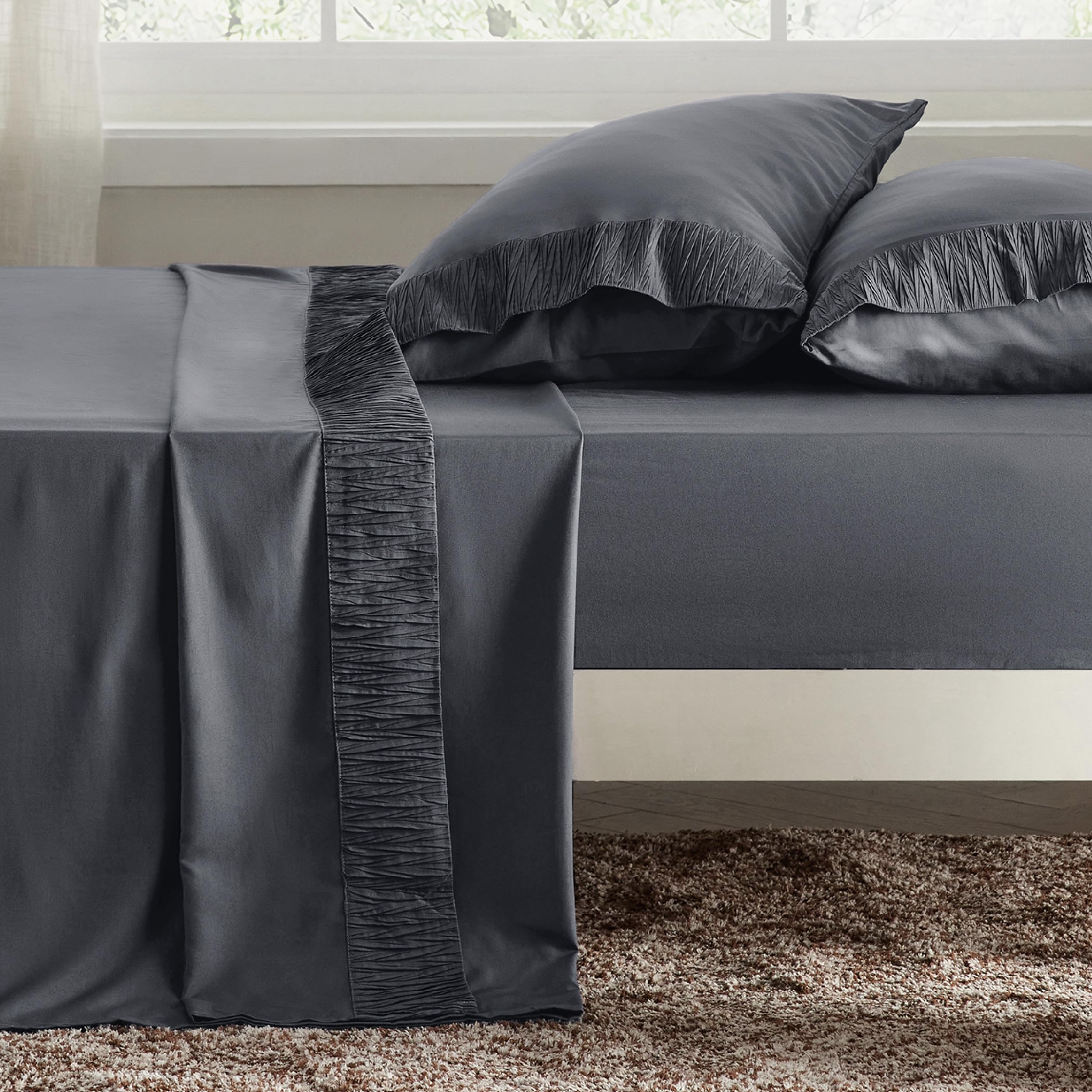 Bedsure Full Size Bed Sheets Grey - Soft Sheets for Full Size Bed, 4 Pieces Hotel Luxury Full Size Sheet Sets, Easy Care Polyester Microfiber Cooling Bed Sheet Set