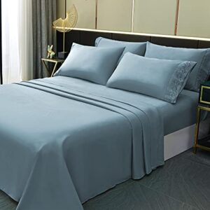 lonava full size sheet set - 6 piece hotel luxury wrinkle-free microfiber sheet, oeko-tex certified, breathable & elastic, 16" deep pockets, spa blue