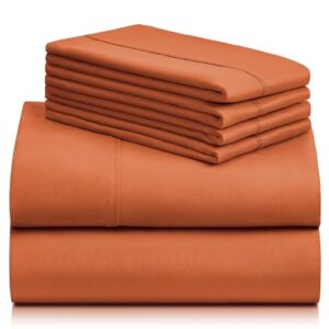 LuxClub 6 PC Full Sheet Set, Breathable Luxury Bed Sheets, Deep Pockets 18" Eco Friendly Wrinkle Free Cooling Bed Sheets Machine Washable Hotel Bedding Silky Soft - Autumn Orange Full