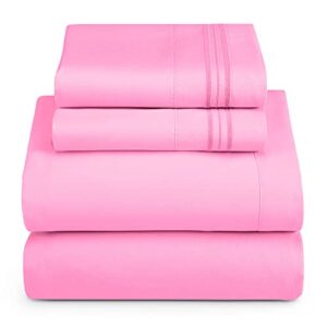 hearth & harbor full size sheets - 4 piece bed sheet set, hotel luxury double brushed bed sheets - extra soft bedding sheets & pillowcases, full, light pink