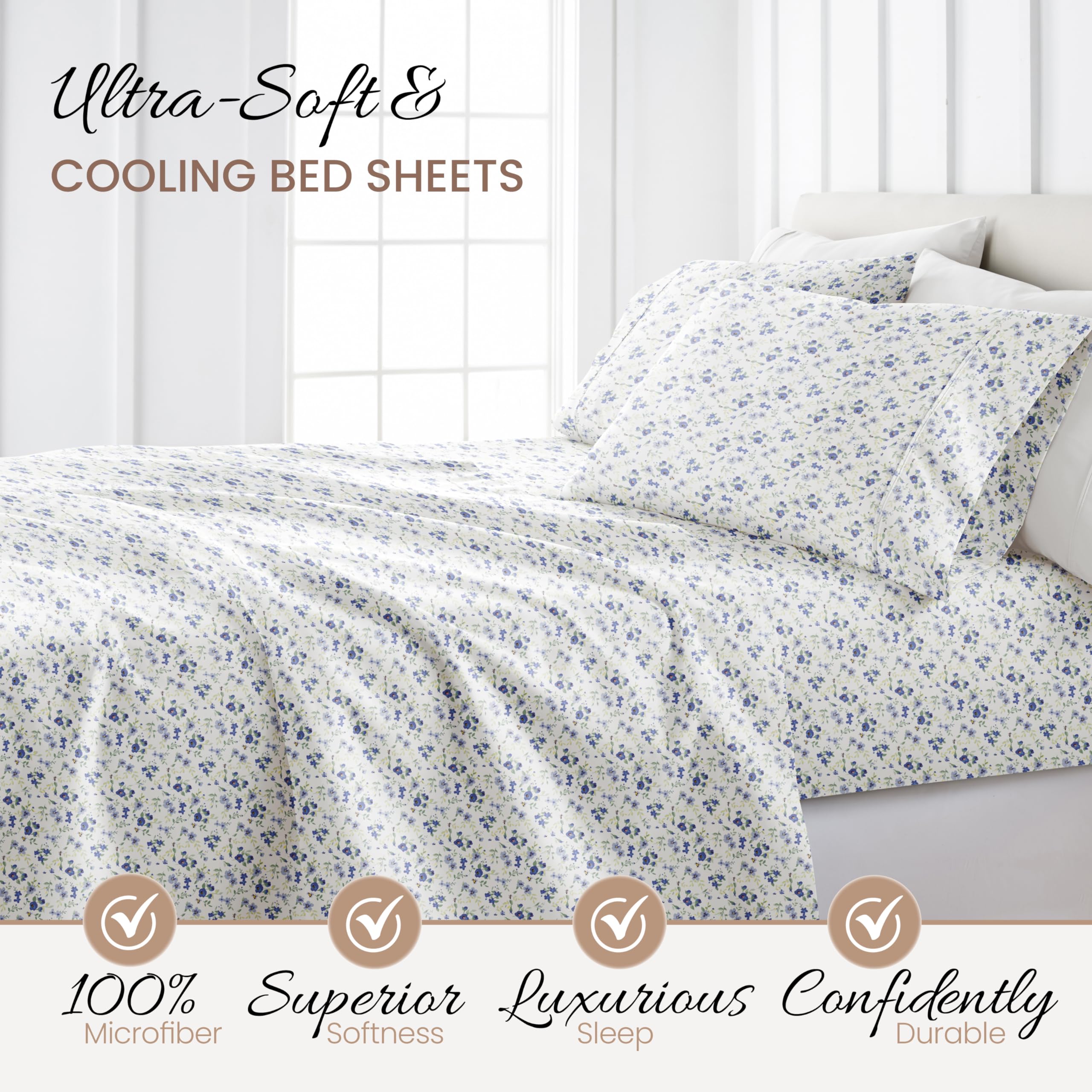 Linen Market 4 Piece Full Size Sheet Sets (Light Blue Floral) - Sleep Better Than Ever with These Ultra-Soft & Cooling Bed Sheets for Your Full Size Bed - Deep Pocket Fits 16" Mattress