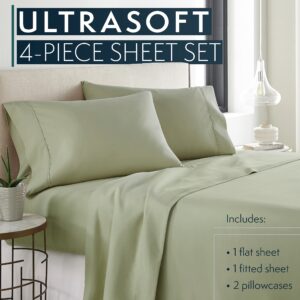 Full Size Bed Sheets, 4 pc Bed Sheets & Pillowcases Set - Machine Washable for Easy Care - Soft & Breathable All Season Microfiber Sheets with Deep Pockets - Sage