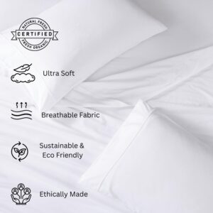 LANE LINEN 100% Organic Cotton Full Size Bed Sheets, Super Soft Long Staple Cotton Bed Sheets Full Size, Percale Weave Bedding Sheets and Pillowcases - White Full Sheet Set Fits 15" Deep Mattress