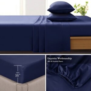 IR Imperial Rooms Full Size Sheet Sets - 4 Piece Luxury Hotel Bedding Sheets & Pillowcases Soft Brushed Microfiber Cooling Bed Sheets Set Deep Pocket up to 16 inch Shrinkage and Fade Resistant (Navy)