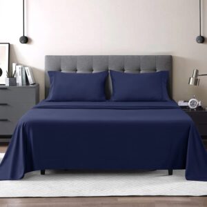 IR Imperial Rooms Full Size Sheet Sets - 4 Piece Luxury Hotel Bedding Sheets & Pillowcases Soft Brushed Microfiber Cooling Bed Sheets Set Deep Pocket up to 16 inch Shrinkage and Fade Resistant (Navy)