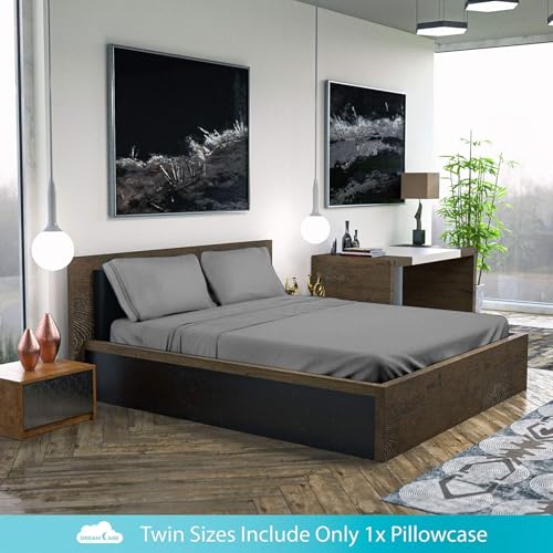 DREAMCARE Full Size Sheets - Cooling Bed Sheets - 4pcs Set - up to 15" Deep Pocket Full Sheet Set - Sheets Full Size Bed - Soft & Long Lasting 100% Fine Brushed Polyester with Side Pocket - Gray