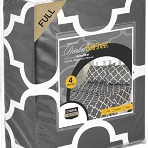 Utopia Bedding Full Sheet Set, Soft Microfiber 4 Piece Bed Sheets with 15" Deep Pocket - Easy Care Brushed Microfiber (Quatrefoil - Grey)