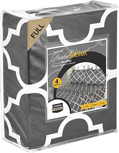 Utopia Bedding Full Sheet Set, Soft Microfiber 4 Piece Bed Sheets with 15" Deep Pocket - Easy Care Brushed Microfiber (Quatrefoil - Grey)