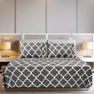 Utopia Bedding Full Sheet Set, Soft Microfiber 4 Piece Bed Sheets with 15" Deep Pocket - Easy Care Brushed Microfiber (Quatrefoil - Grey)